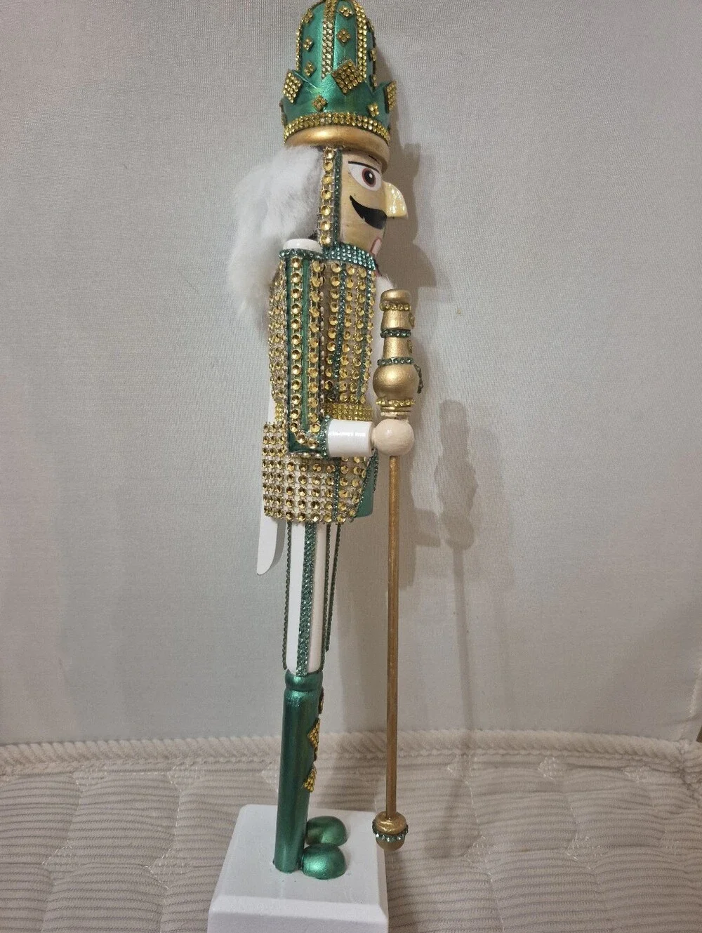 Green and Gold Bejeweled Nutcracker Figurine